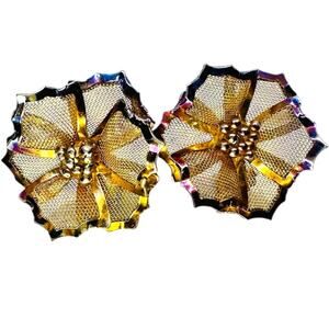 Vintage Signed BED Metal Mesh Clip-On Earrings